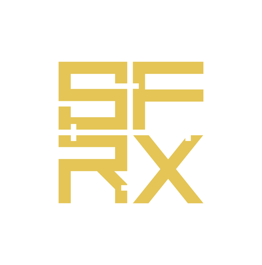 four letters s f r x in the color yellow